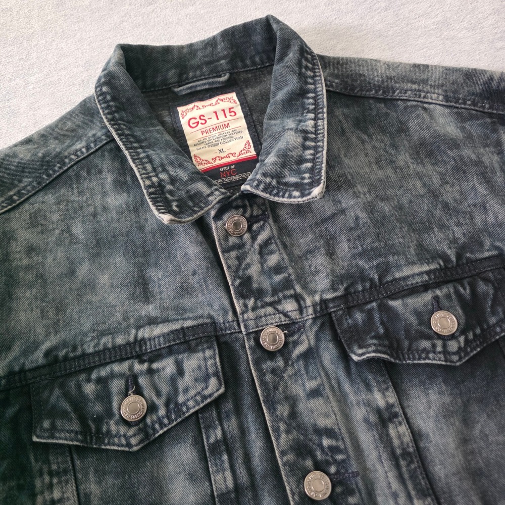 GS-115 Premium Mens Acid Wash Denim Trucker Jacket XL Black 90J-9118U